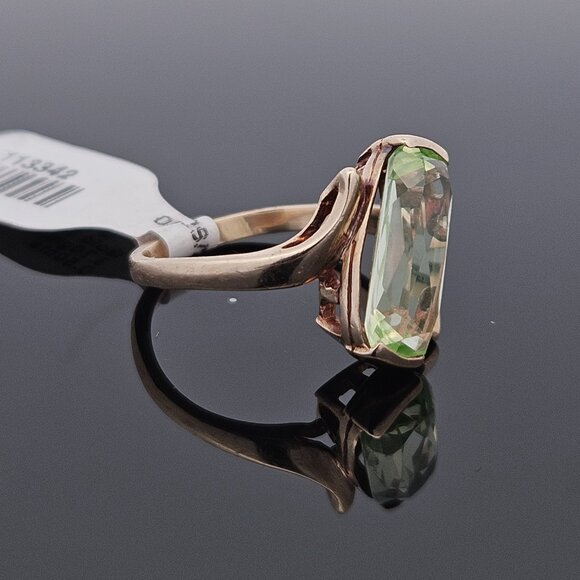 10K Yellow Gold Elongated Cushion Cut Uranium Glass Cocktail Ring Size 6.25 - Picture 15 of 16